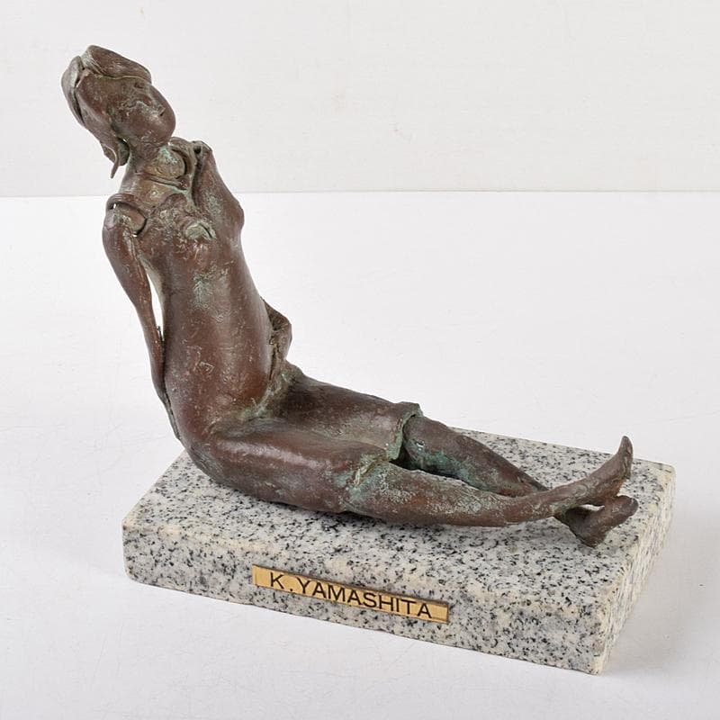 ブロンズ像　K.YAMASHITA　女性像　大理石台付 　置物 　M　R4757
