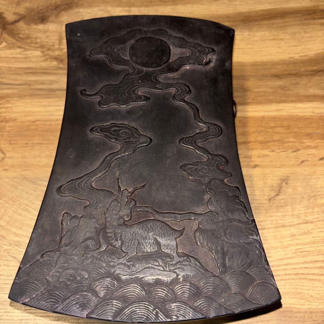 b*h様 希少品　雪浪金星　硯　彫刻入り　大型硯箱 書道用　中国骨董品