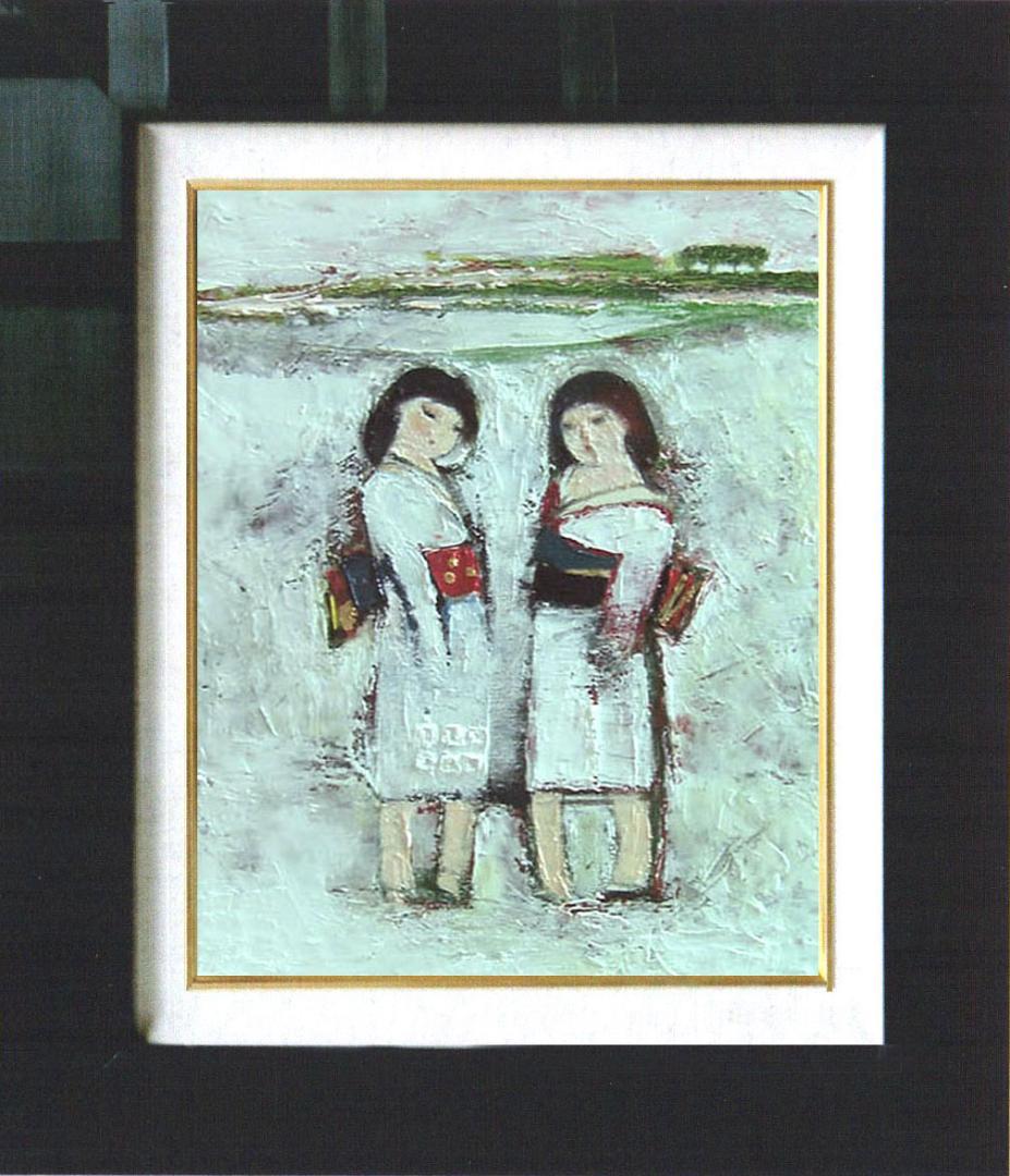 油絵 菅家令子 絵 絵画 インテリア uF6-071402 人物 雪国の女の子