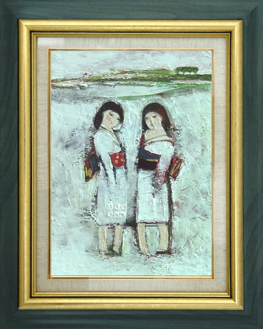 油絵 菅家令子 絵 絵画 インテリア uF6-071402 人物 雪国の女の子