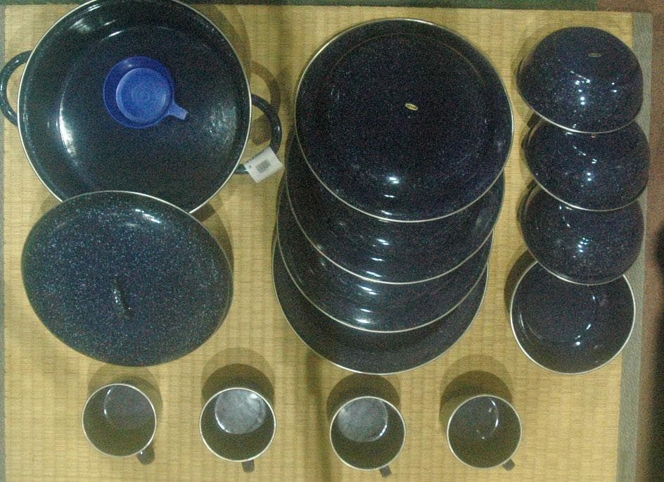 h840009クックディナーセット13点 ホウロウ青