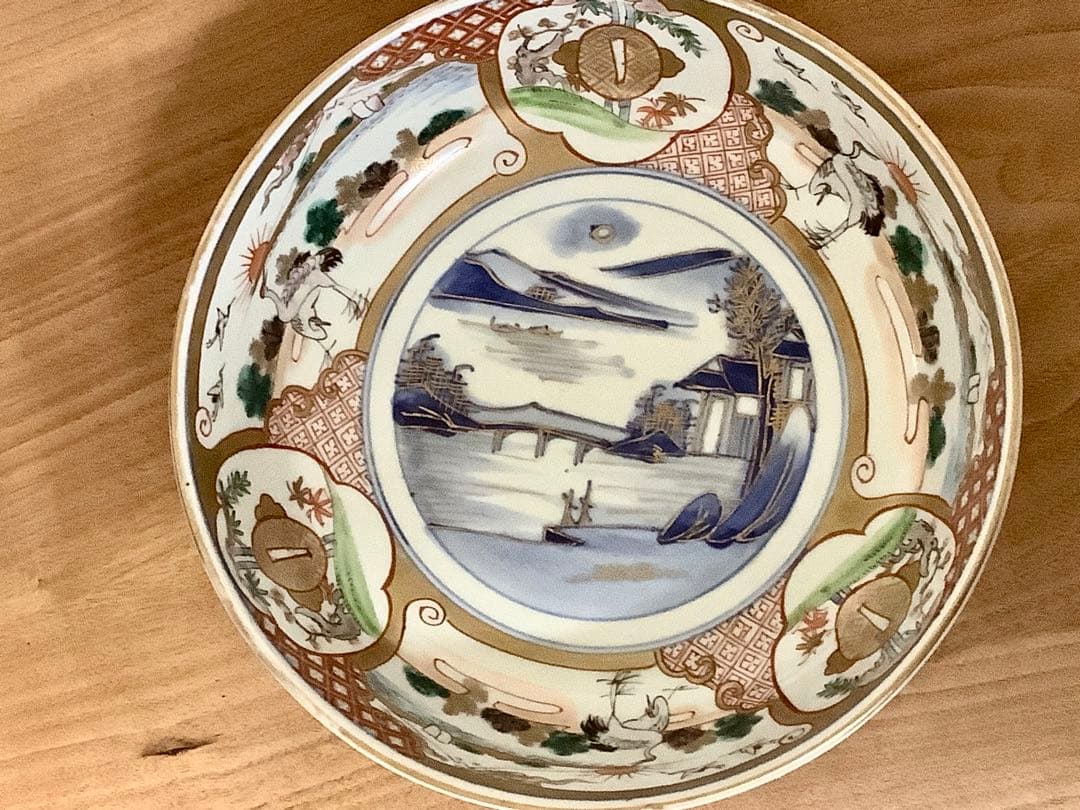 古伊万里　色絵　錦手　二重高台　大きな鉢