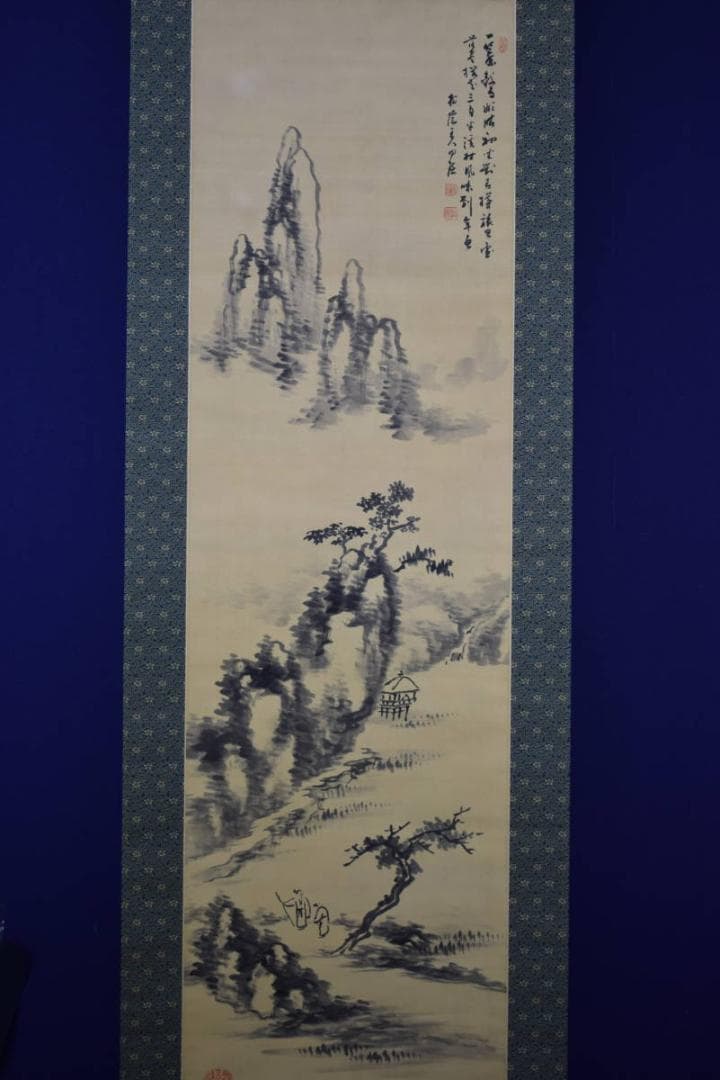 模写/田中柏陰 /山水人物画賛/桐共箱付/布袋屋掛軸HE-694