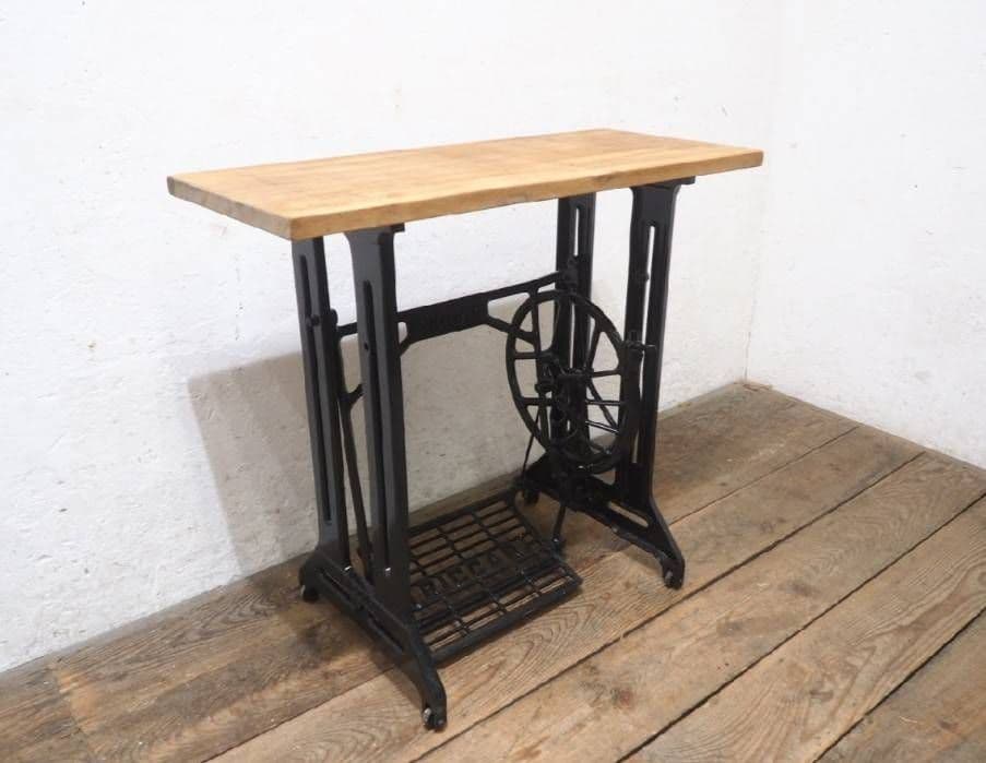 1159 黒ペンキのミシンテーブル　デスク　古家具　レトロ　リメイク　ビンテージ