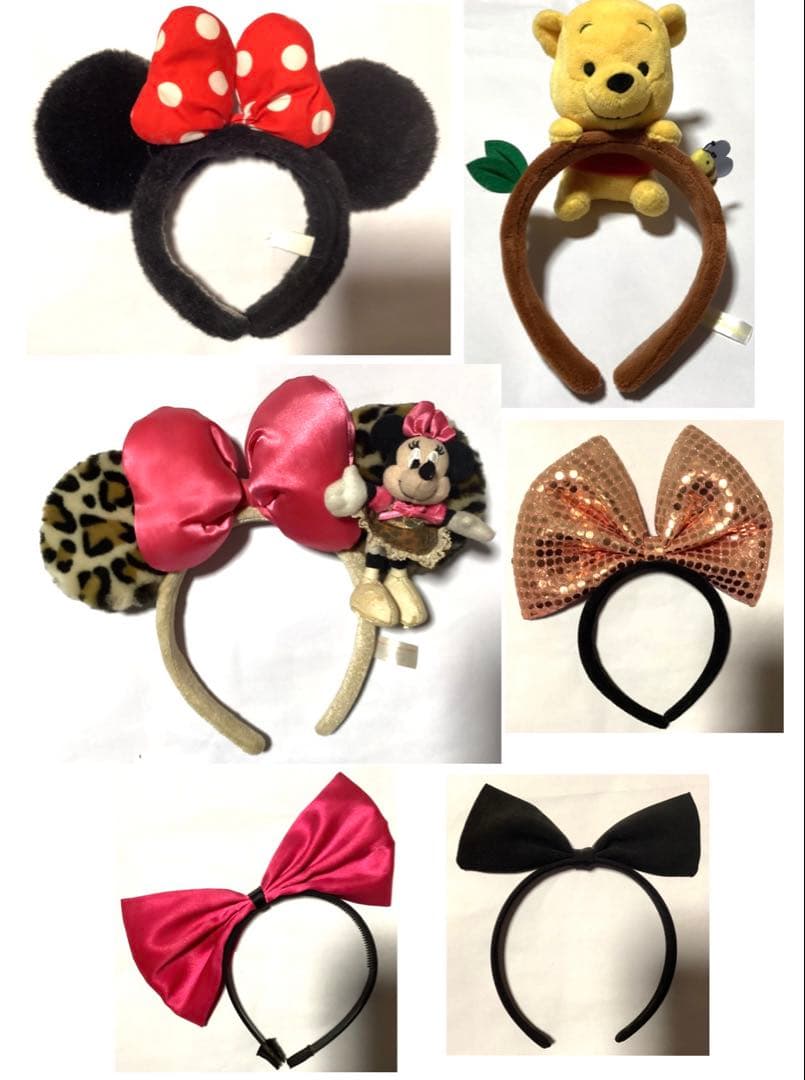 ディズニーランド ミニーマウス ヒョウ柄カチューシャ 赤い水玉ぬいぐるみプーさん