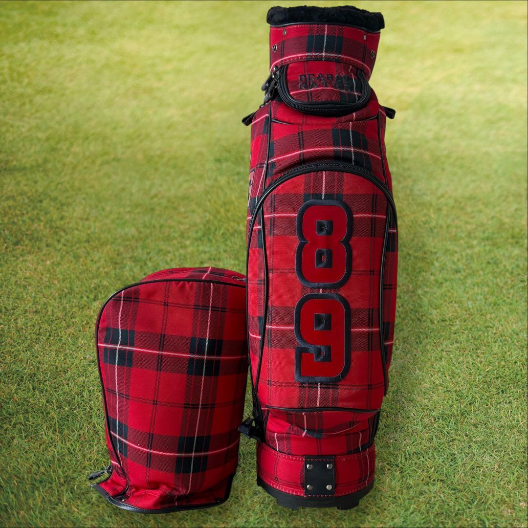 美品　パーリーゲイツ　キャディ バッグ　9型　赤　チェック　色褪せ無し