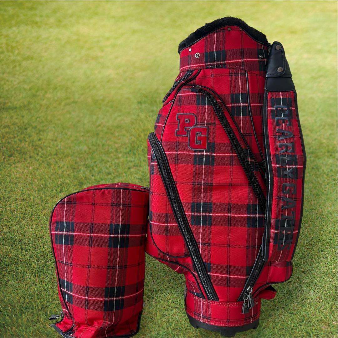 美品　パーリーゲイツ　キャディ バッグ　9型　赤　チェック　色褪せ無し