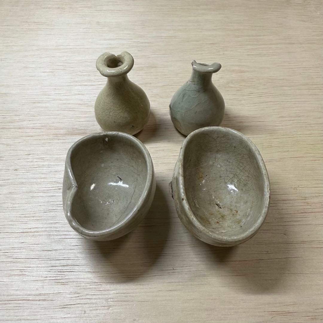 古美濃 古瀬戸 盃 小徳利 涙壺 灰釉 江戸時代 御深井 太白 古常滑 古美術