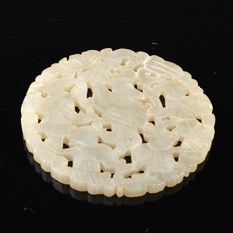 中国　玉石白玉彫刻　人物雕　玉器　玉珮　根付　C　R6197