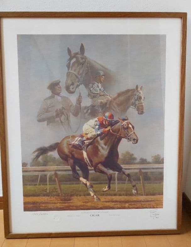 希少FredStoneの絵画95,96年アメリカ年度代表馬Cigar(シガー)