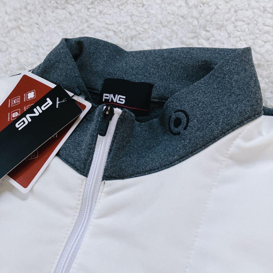 【新品】PING 2024年　キルティング ハーフジップシャツ　ホワイト　LL