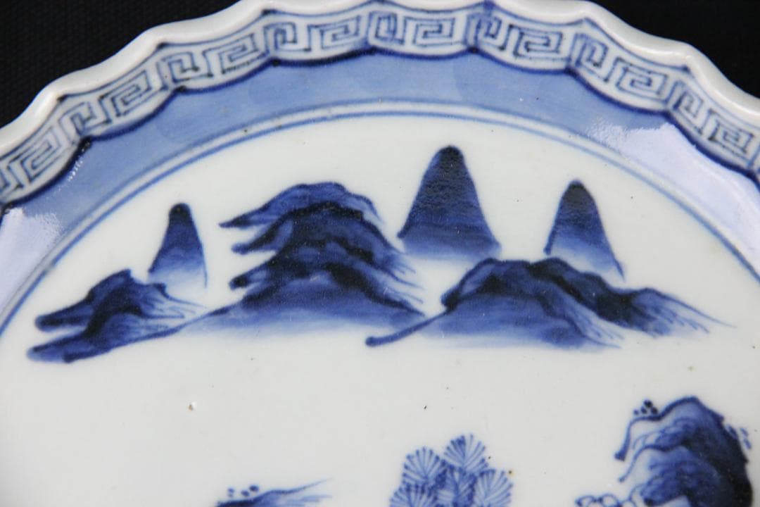 古伊万里 染付 山水図 五枚組 小皿 菓子皿 風景絵 江戸～明治期 Eo21-5