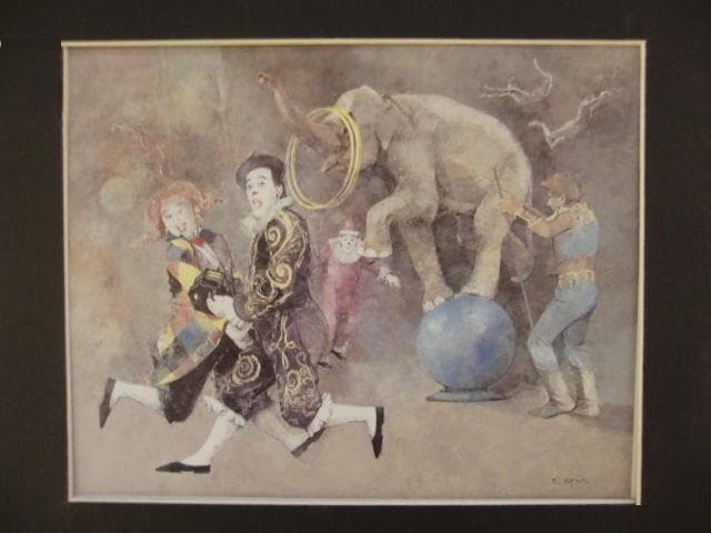 大歳克衛、【道化の出番Ⅱ】、希少な画集画、新品高級額 額装付