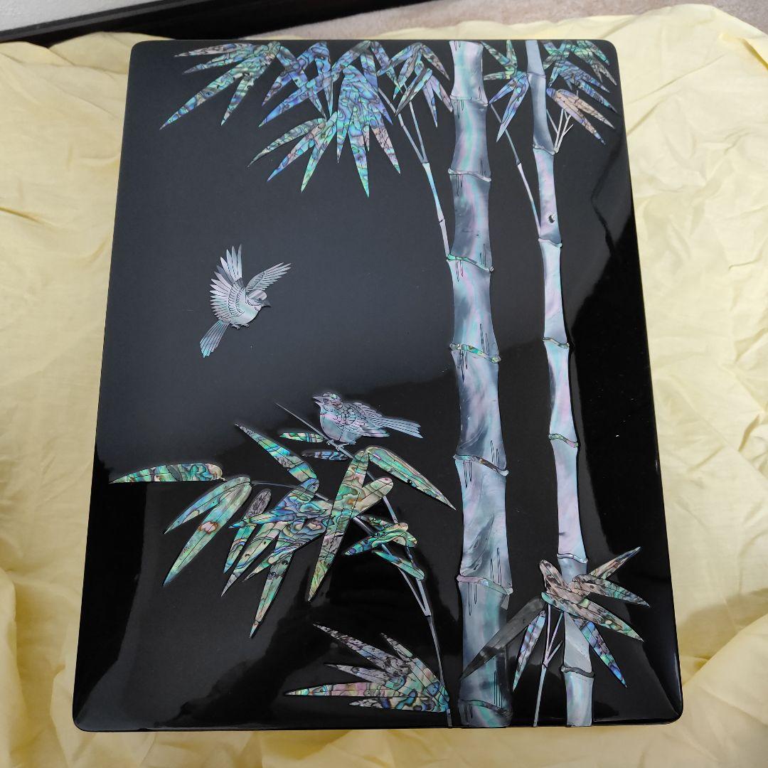 黒塗青貝螺鈿竹鳥蒔絵硯箱