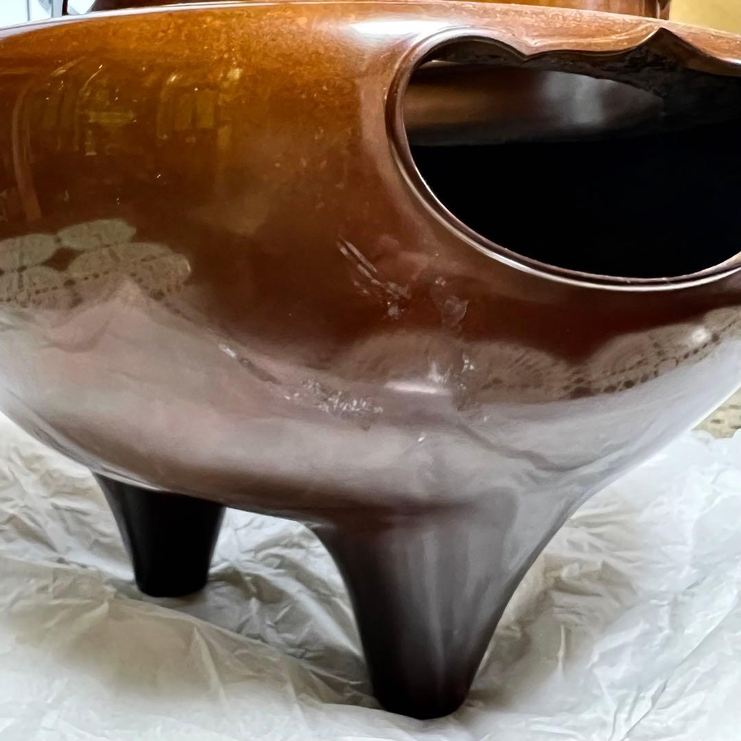 風炉師 麻生雄芳 唐銅 朝鮮風炉 釜添 共箱 茶道具 煎茶道具 茶室 鉄瓶