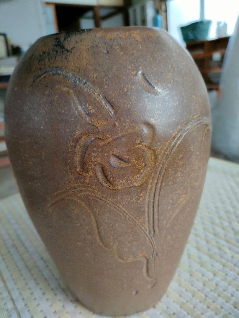 ●【希少造形】昭和レトロ瀬戸焼風フェイス花器能面風花瓶アート陶器民芸 オブジェ