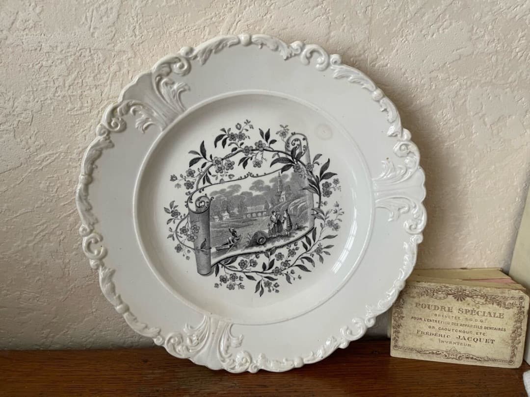 フランス アンティーク ボルドー窯 David JOHONSTON グリザイユ