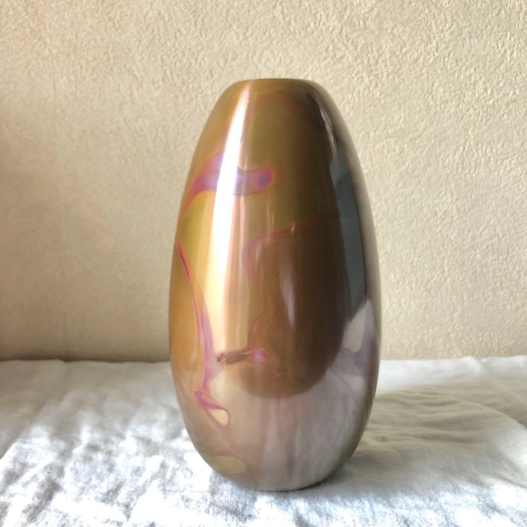 【アンティーク】 オブジェ 朱銅 花瓶 青銅器 共箱付 照文 ブロンズ 山形