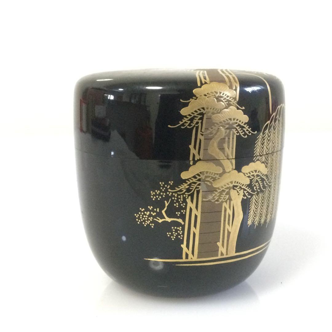 住吉蒔絵棗 茶入 塗師木村表哲作 茶道具 供布供箱 M