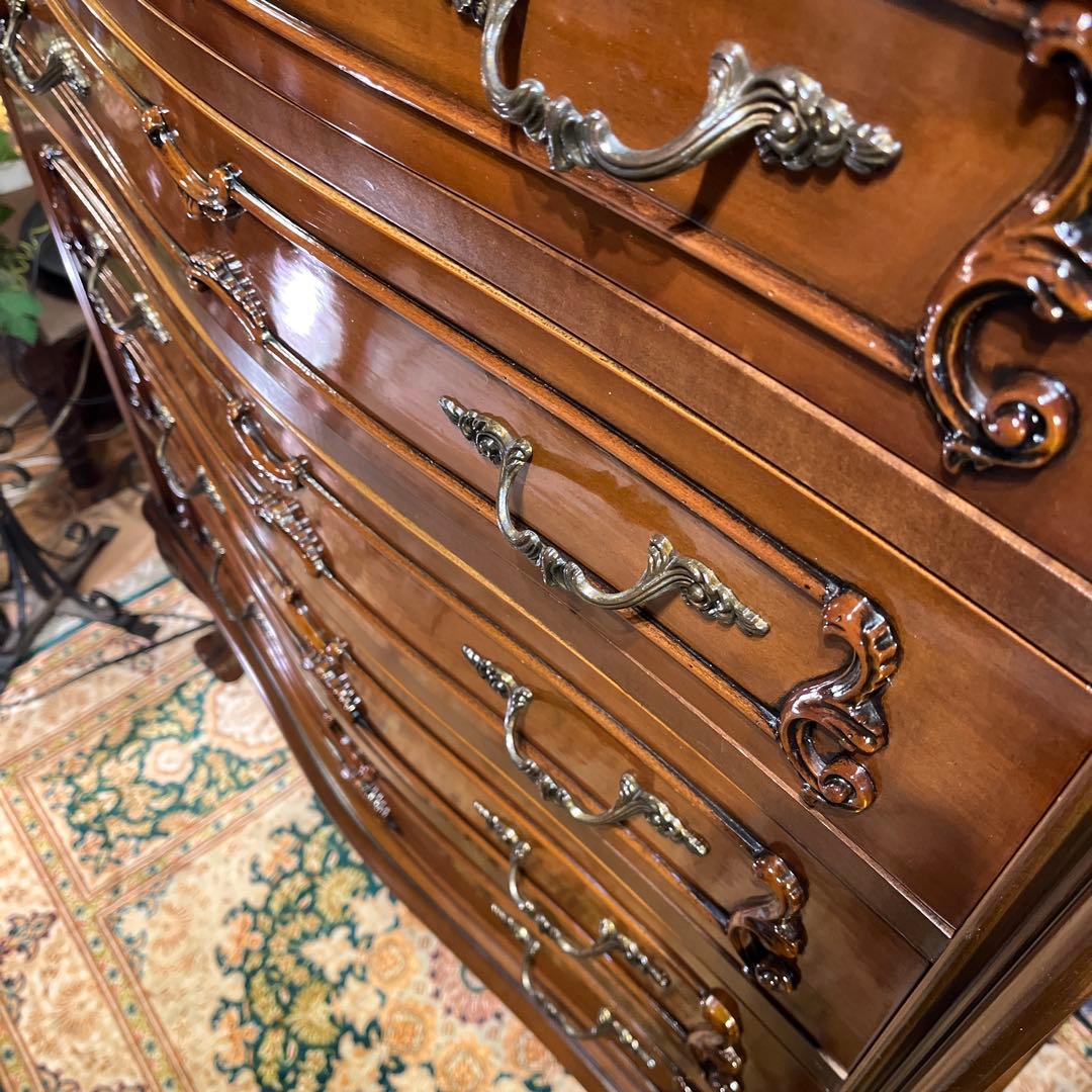 雪　Sale 美品　アンティーク 猫脚　５DRキャビネット