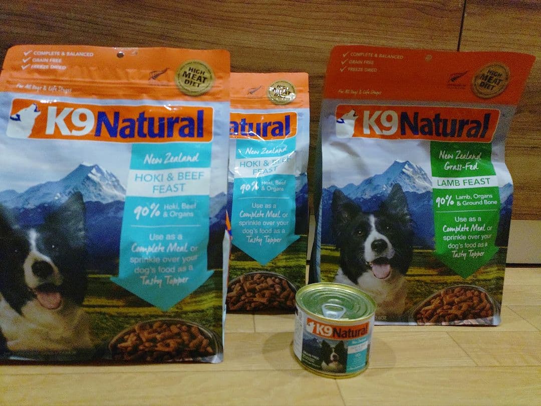 K9 Hoki & Beefドライ×2 缶×1　Lamb Feastドライ×1