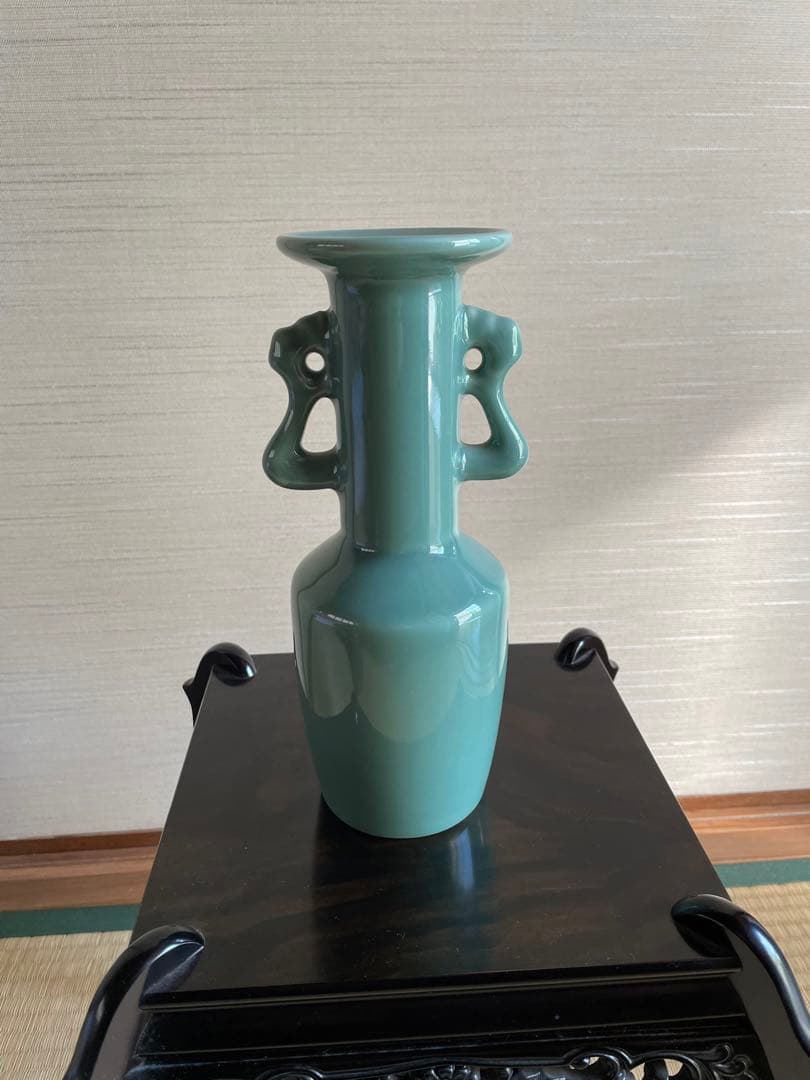 青磁 鳳凰耳付花入