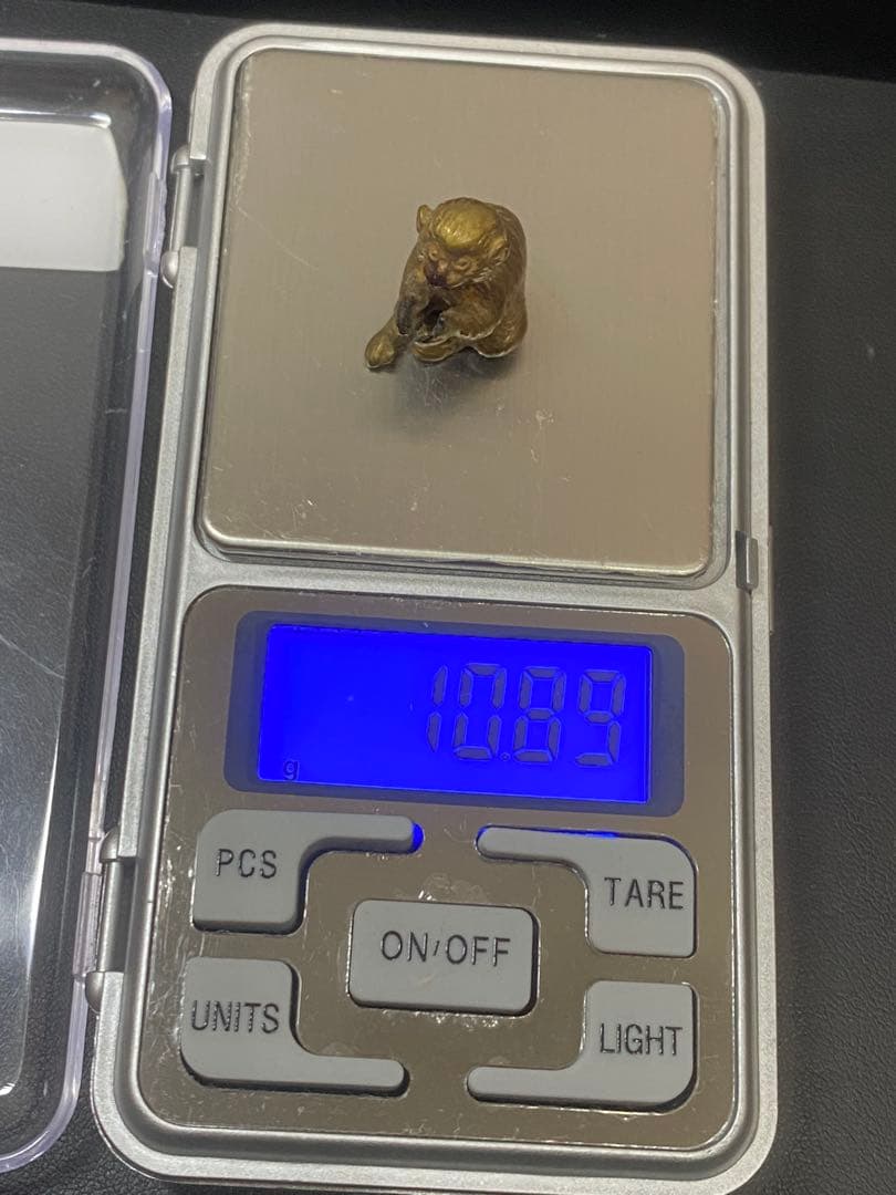 sh2269 鋳銅製　猿香立　香木 朱印付き木製箱　清課堂　京都