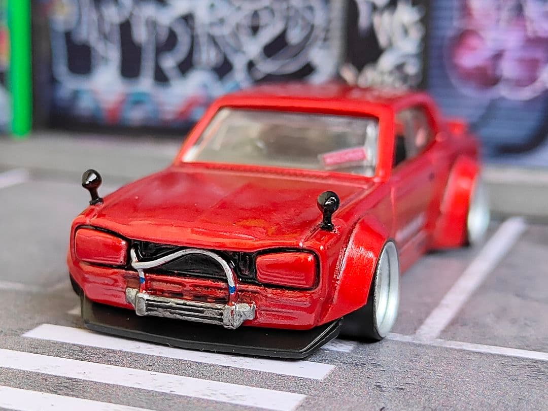 ホットウィールカスタム GTR ハコスカ 赤 オーバーフェンダー☆トミカ改造
