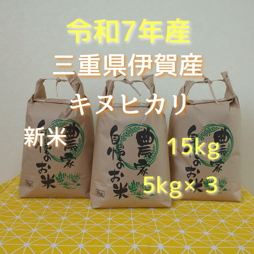 令和7年産三重県伊賀産キヌヒカリ15kg普通精米（5kg×3）