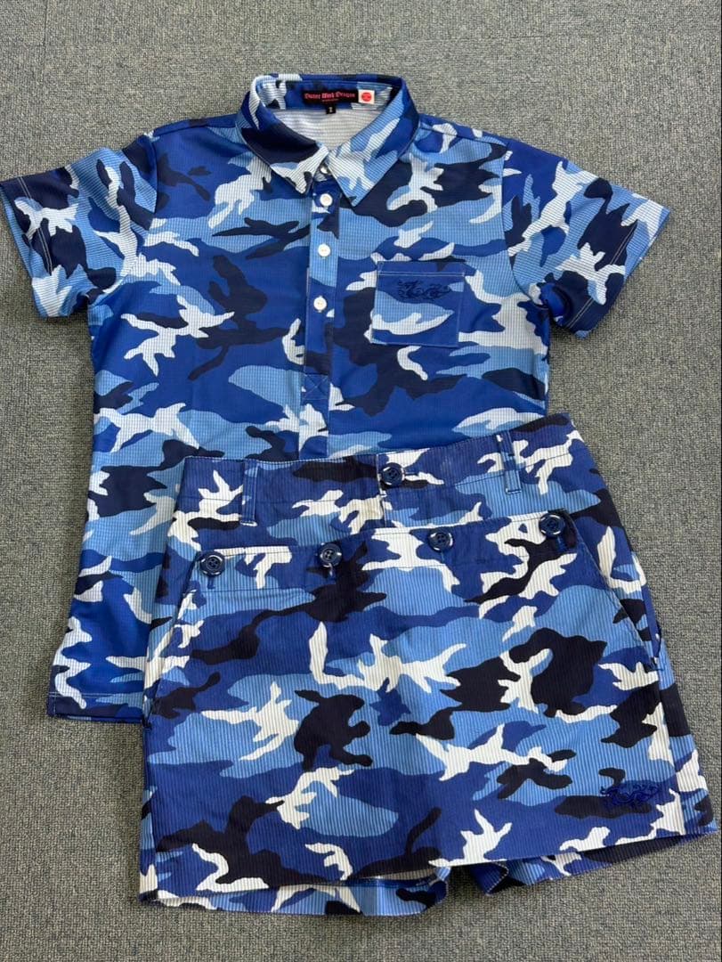 ダンスウィズドラゴン　レーディス　ウエア　スカートパンツ　ブルー迷彩柄　セットM