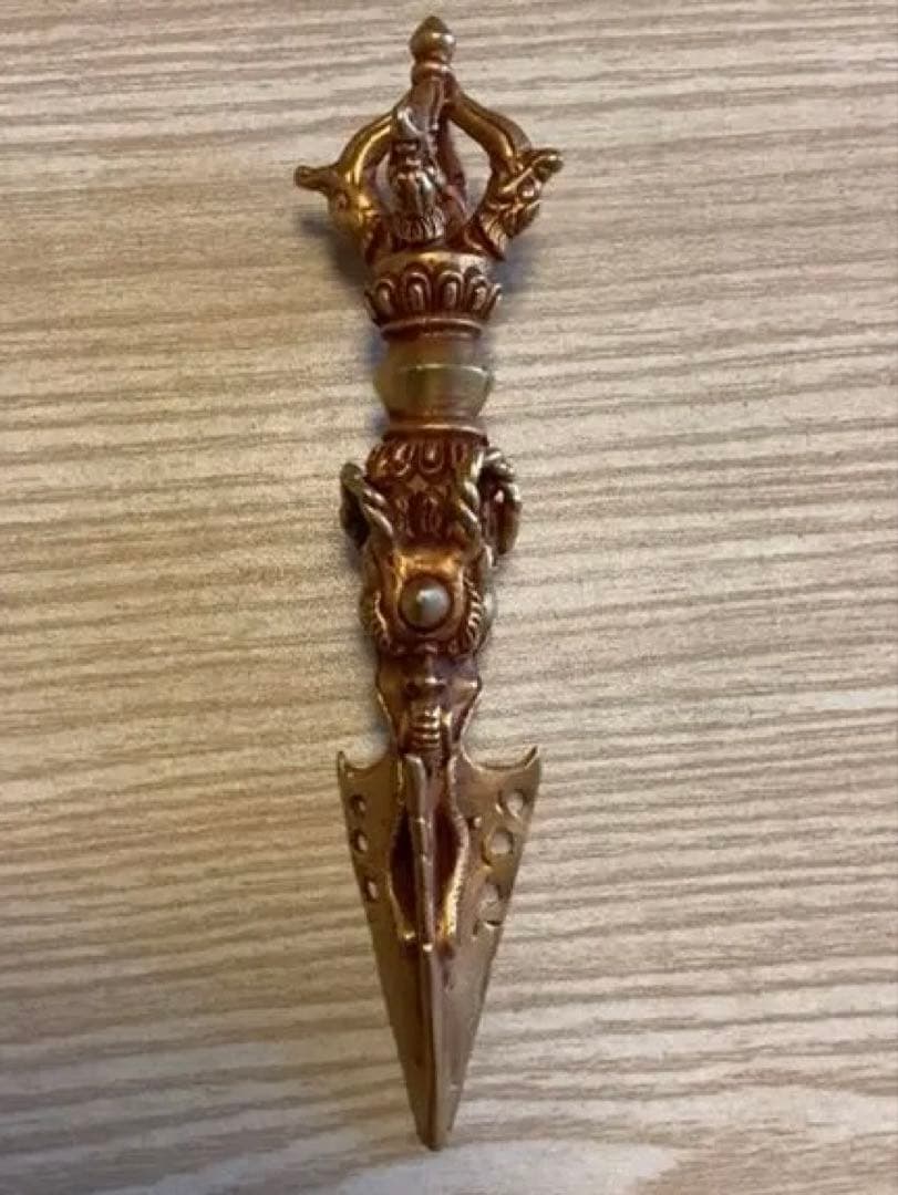 《 チベット密教　新品 》 プルパ　金メッキ　龍　ドラゴン　五鈷杵　金剛杵　57