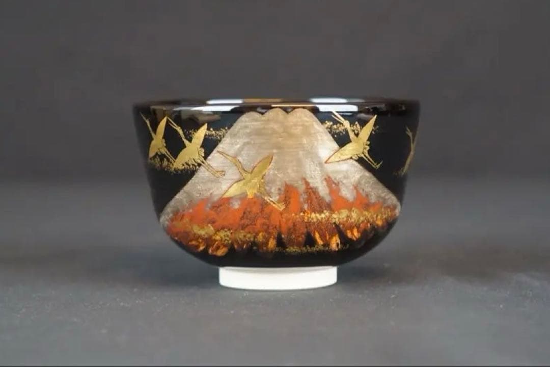 南口閑粋 富士群鶴 茶碗 共箱 栞付 茶道具