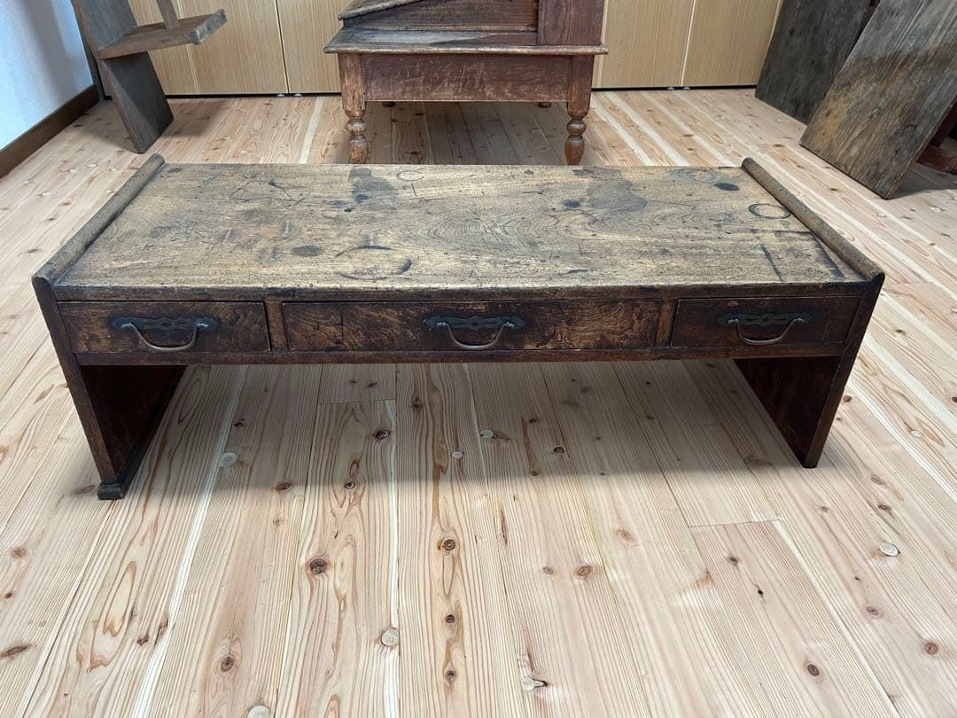 木製　文机　昭和レトロ　アンティーク　ビンテージ　古道具　引き出し付き