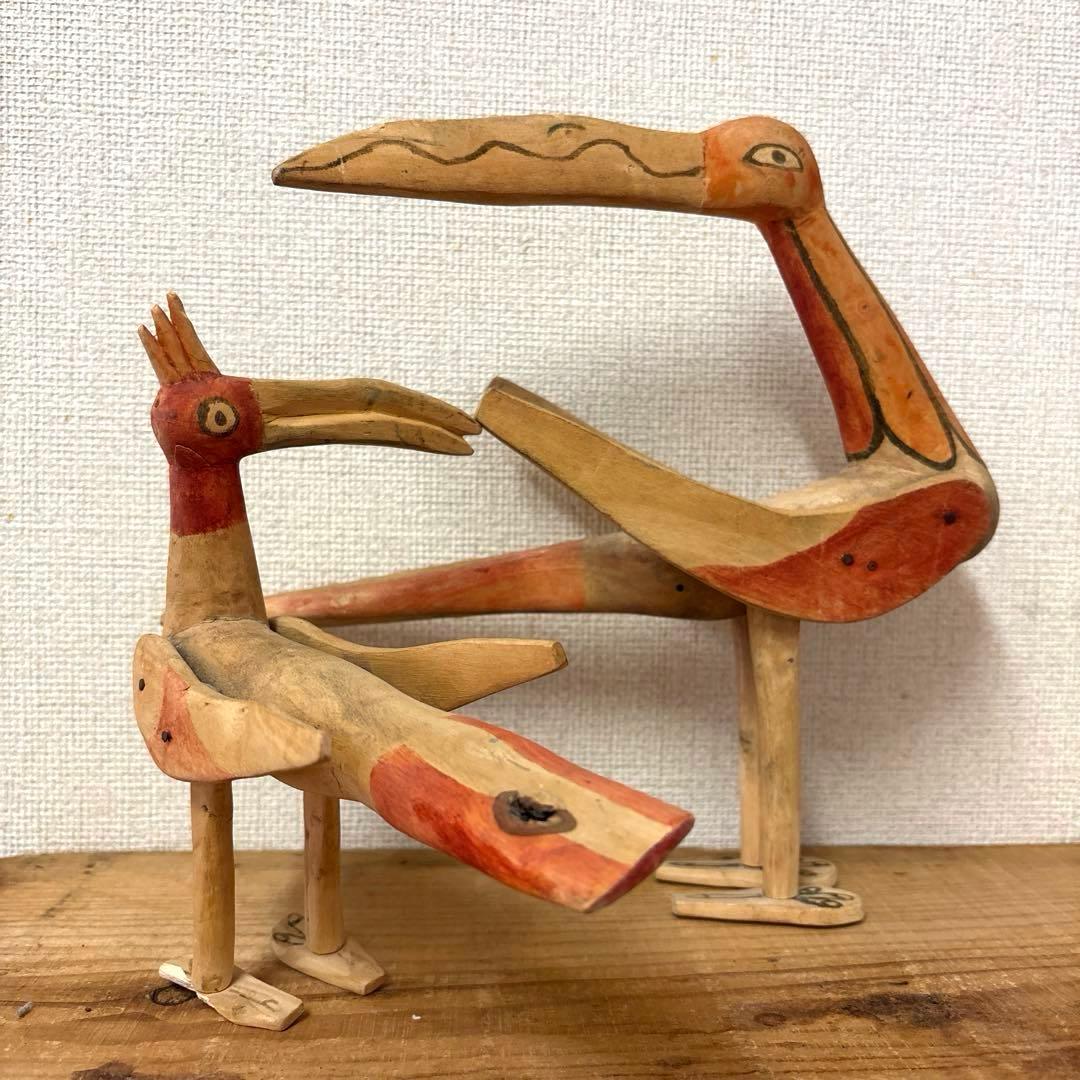 オアハカンウッドカービング2体　期間限定出品　メキシコの民芸　ビンテージ