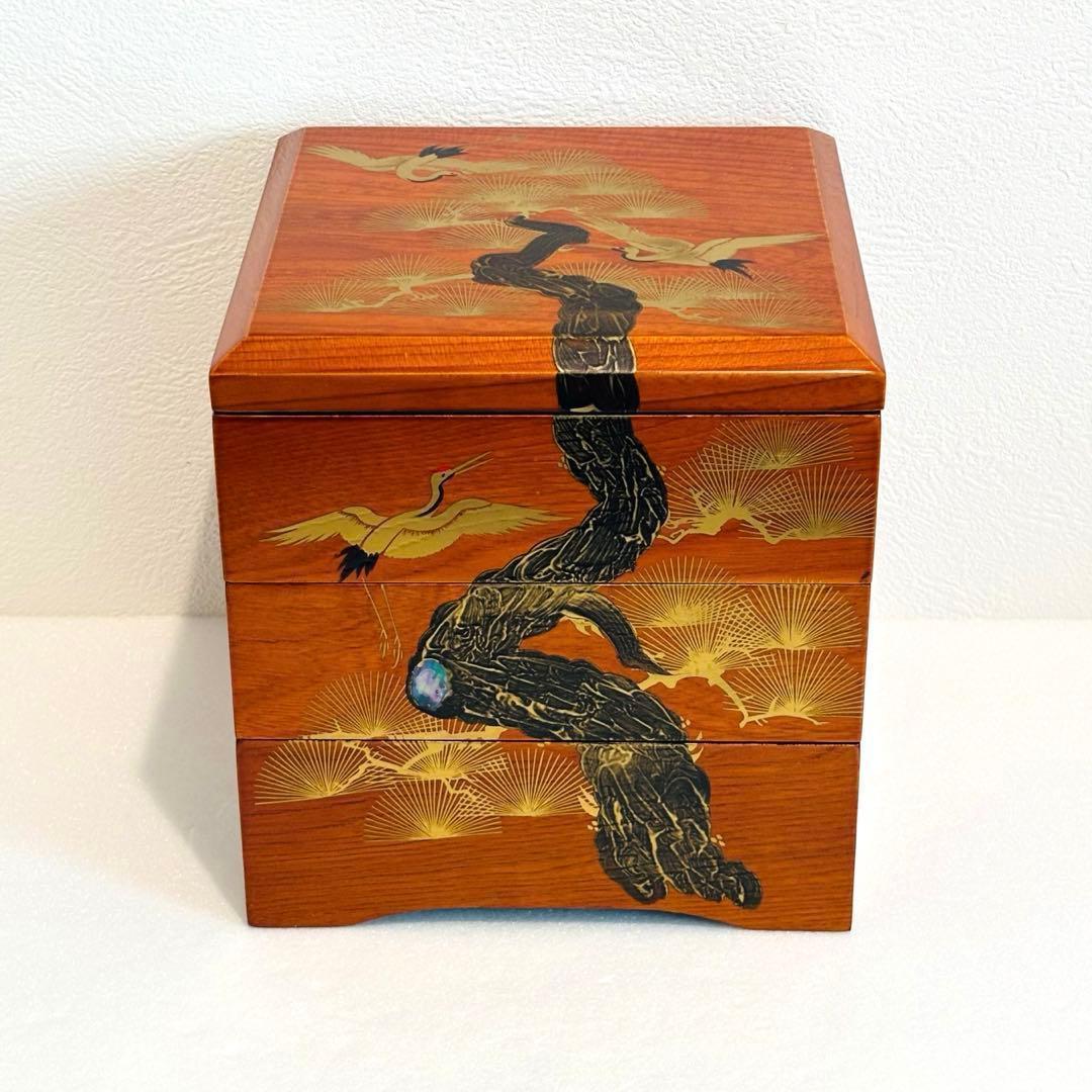 ⭐️ 天然木漆器 松鶴蒔絵 三段重 美品 ⭐️
