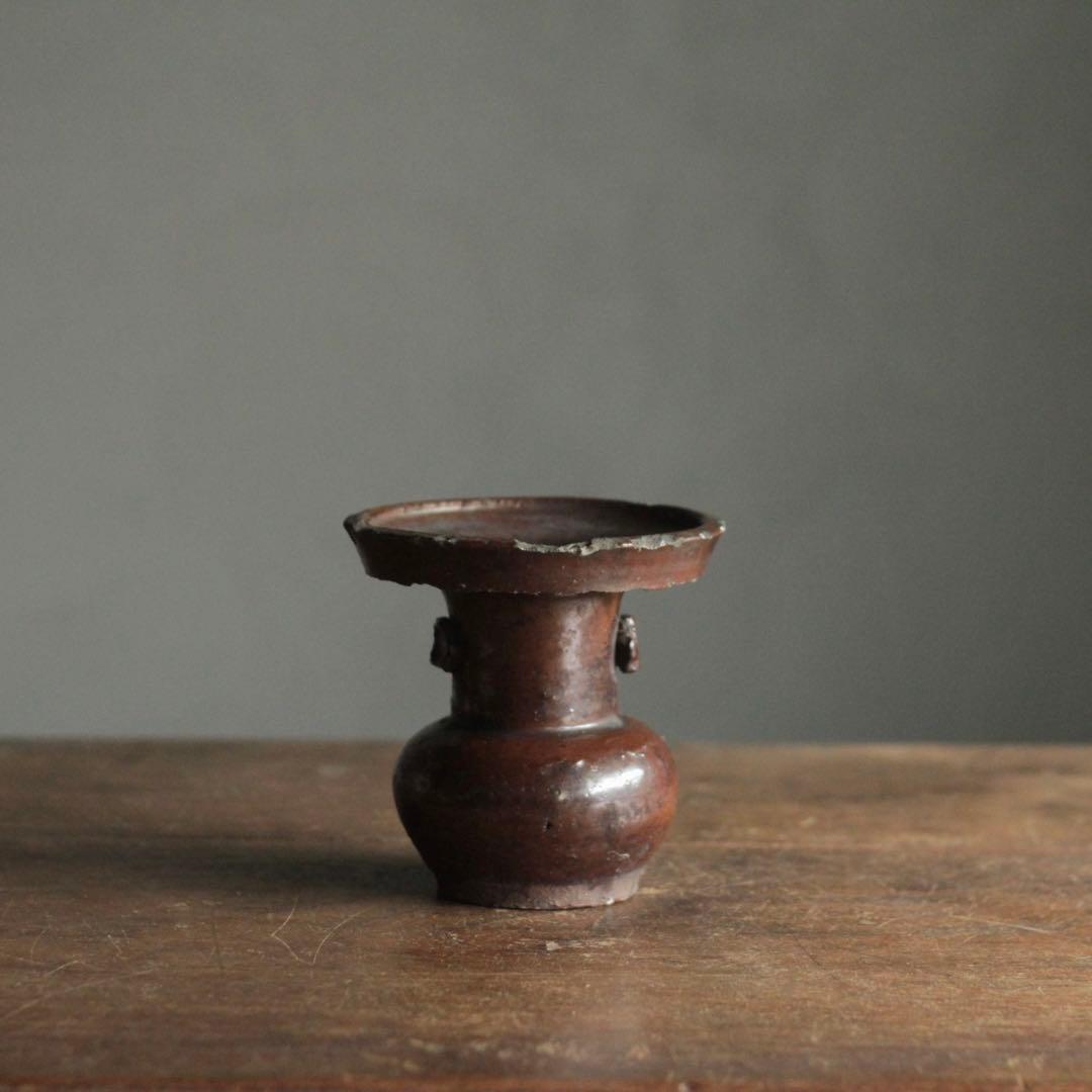 鉄釉 仏花器 江戸後期 美濃 古美術 古道具 アンティーク 花立