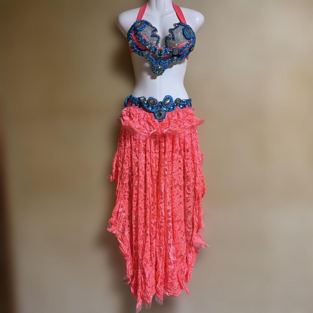 コーラルピンク ベリーダンス セットアップ