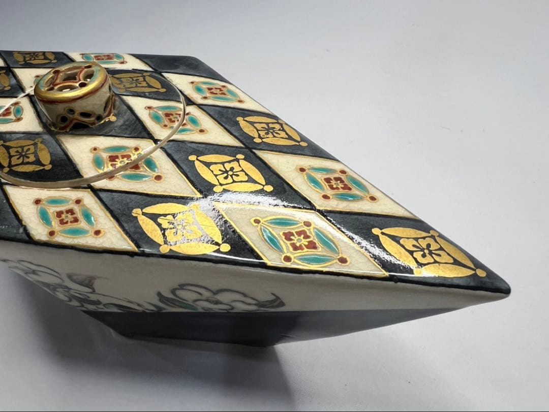 【真葛香山】仁清意菱形高炉 二代 香半之助作 帝室技芸員【書載品現物】