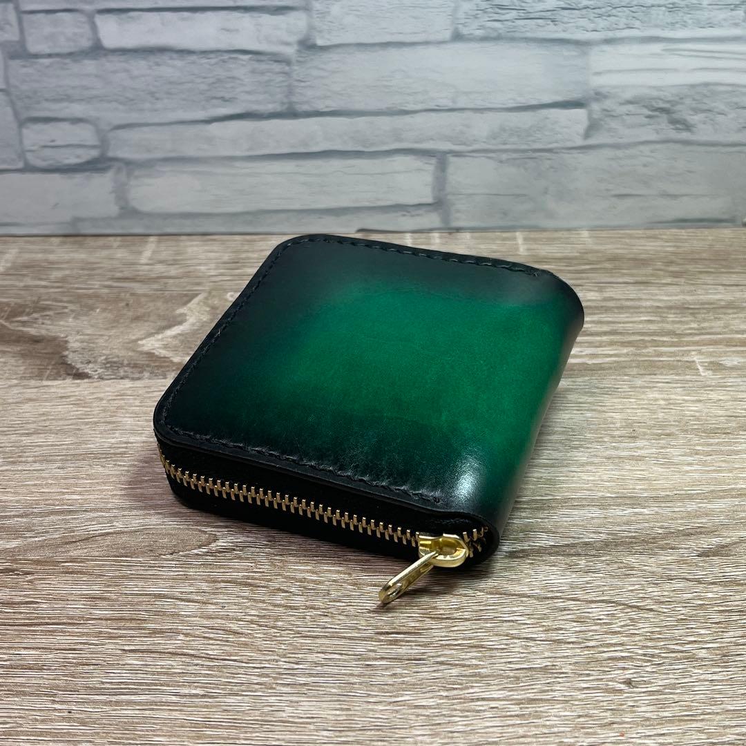 ミドルルアーワレット　本革レザー　手染めアンティークグリーン　ハンドメイド　渓流