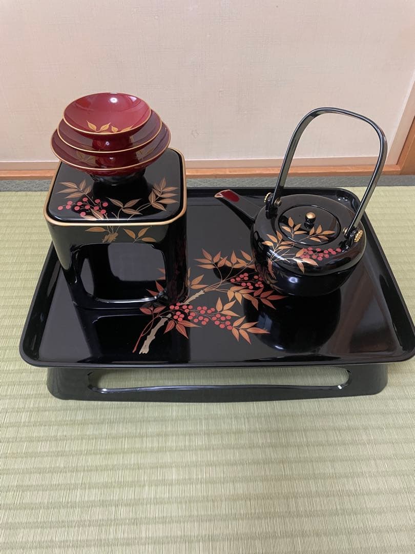 特選漆器 お屠蘇セット 南天