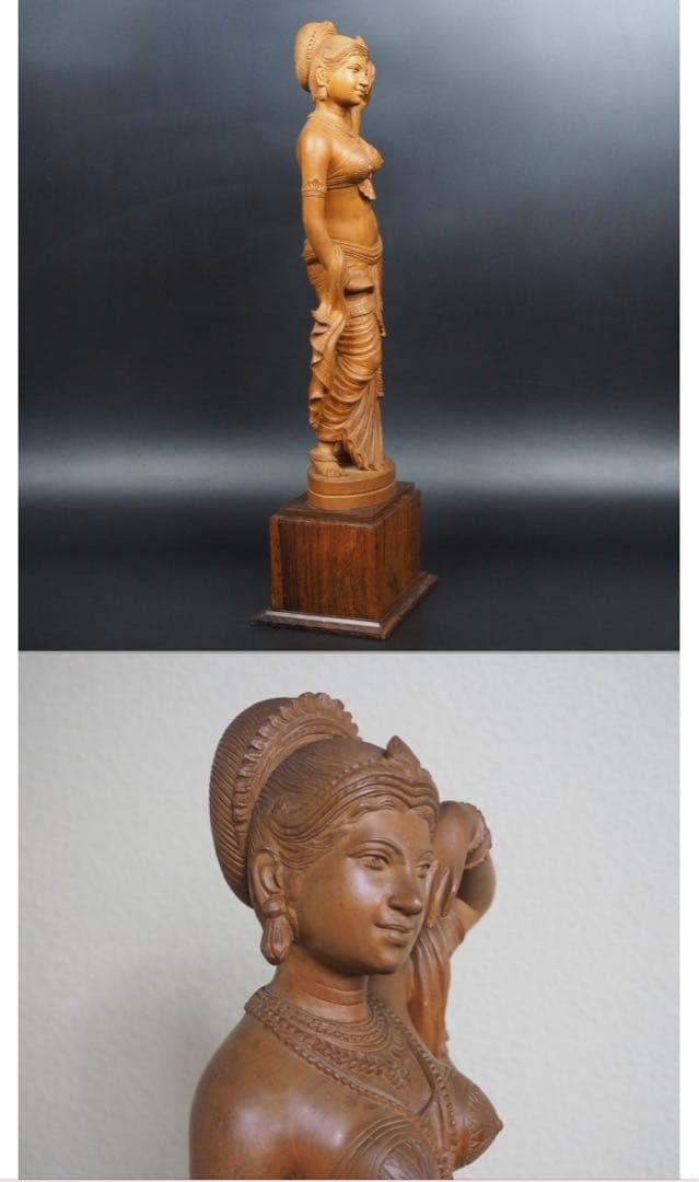 送料無料　時代物　老山白檀　インド白檀細密彫刻女神像　高さ54ｃｍ　本物保証