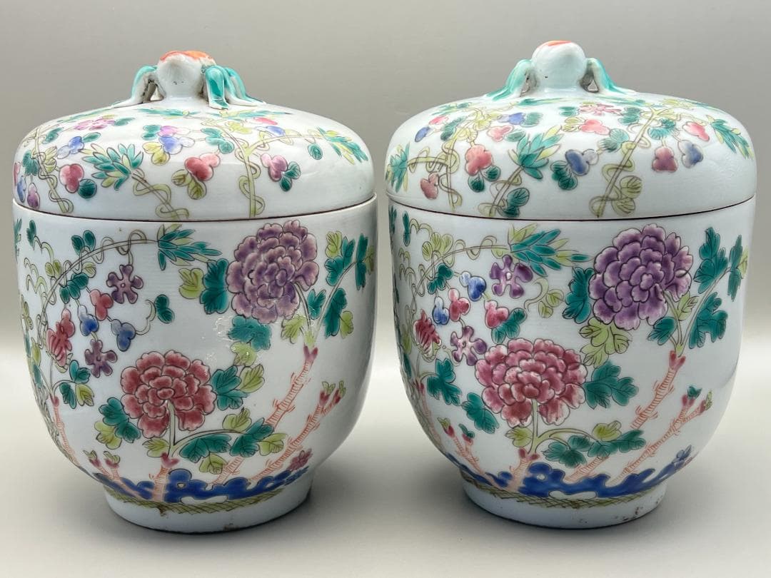 スペード　粉彩茶壺①　牡丹福寿文　同治年製在印　骨董品 時代品 中国美術