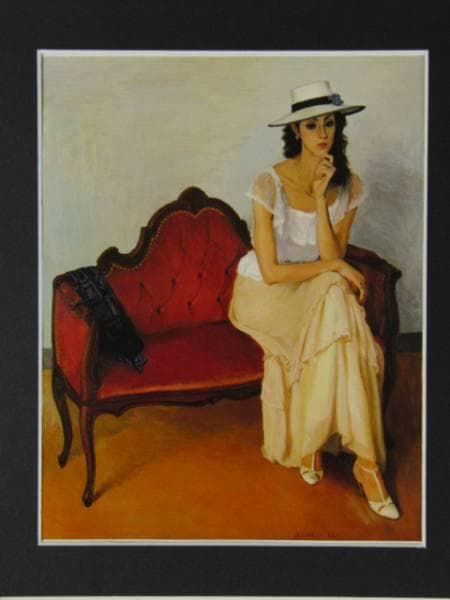 梶 進 「白い帽子」、限定画集より、藤島 武二、新品額装付