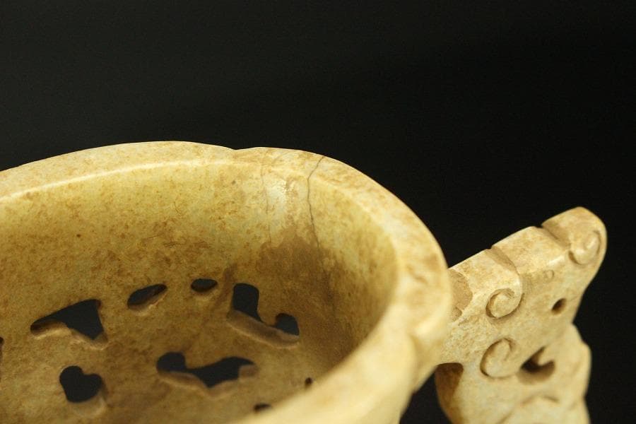 中国美術 砡石 刻 饕餮紋 香炉 置物(ZE575)