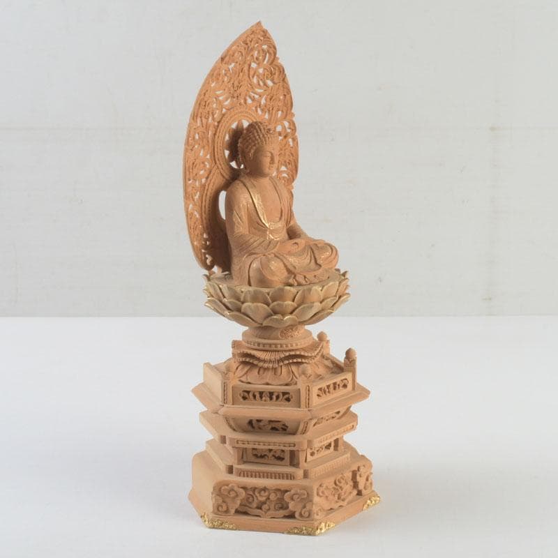 仏教美術　桧彫刻　釈迦如来座像　仏像　蓮華台　C　9251