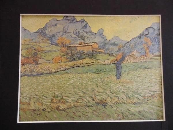 ヴィンセント・ヴァン・ゴッホ、山間の穀物畑と木、画集画、新品額装付