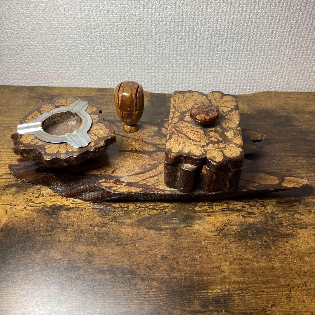 E-壁 【希少】アンティーク 樺細工 天然木 喫煙具セット灰皿・煙草入れ
