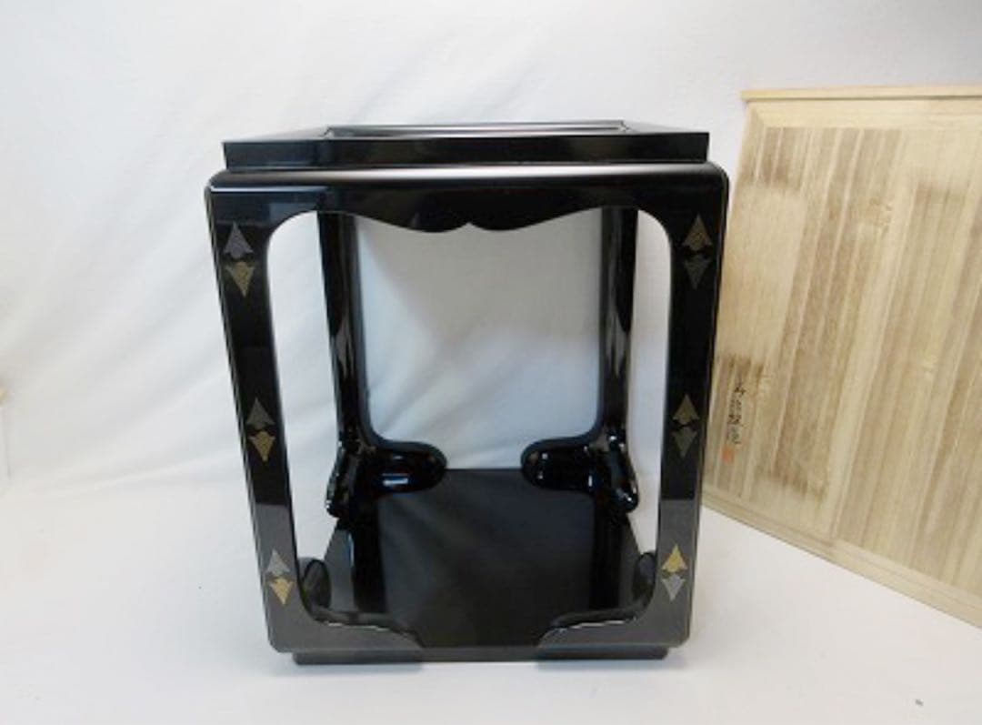 稀少 茶道具 作家物 木製黒真塗 金彩蒔絵 高麗卓 茶棚 水指棚 共箱