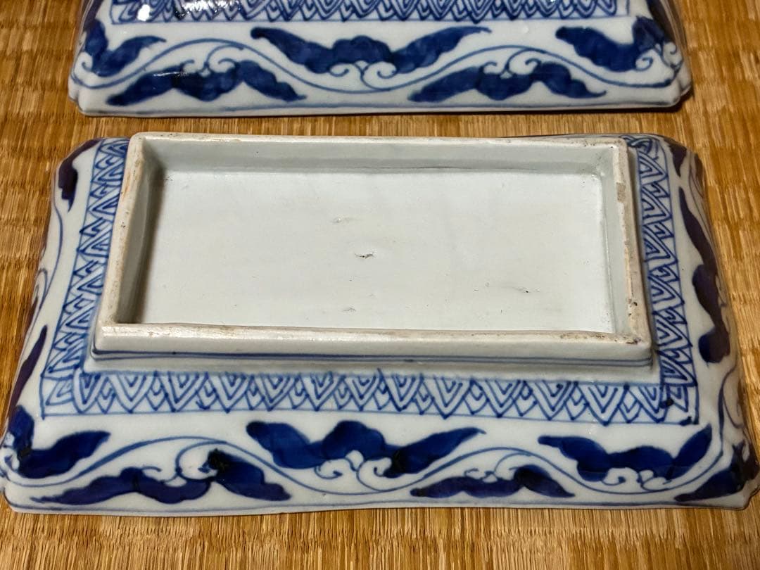 古伊万里 金彩 色絵 鳳凰紋 長皿 長方皿 二枚揃い 時代物