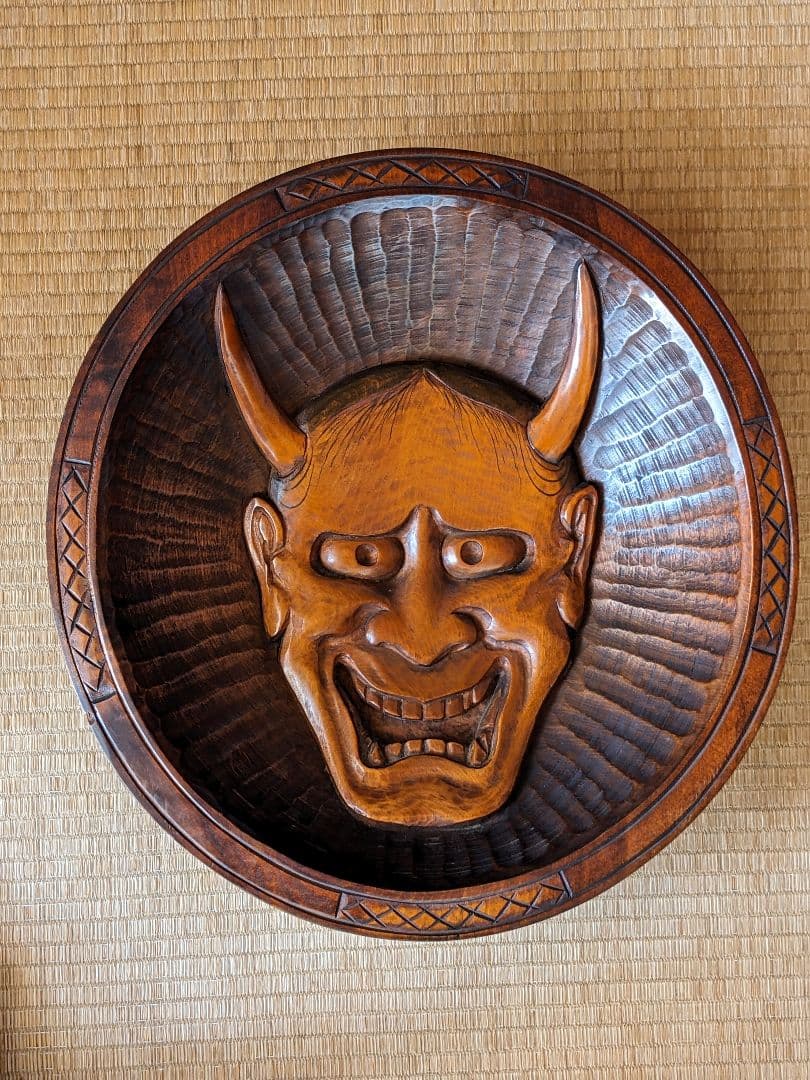 ♦木彫 般若 作家刻印入 壁掛 置物飾り 縁起物 魔除け厄除け開運 古美術骨董品